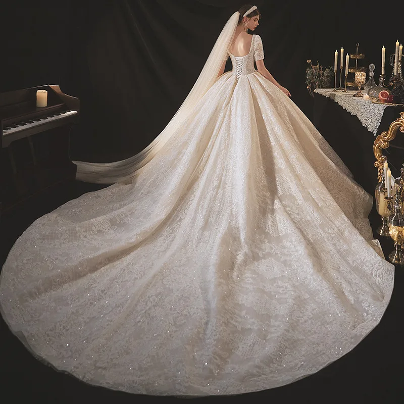 

Bridal Puff Sleeve Super Fairy Small Bride Vintage French Simplicity Wedding Dresses