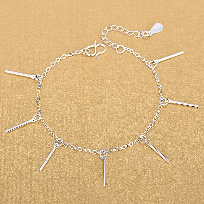 

Sterling Silver 925 Link Chain Short Bar Charm Bracelets For Women Wholesale Jewelry