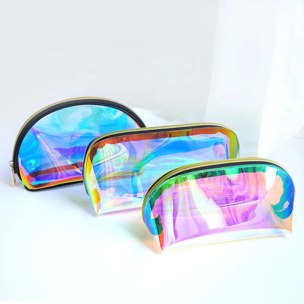 

Custom Logo Laser Color Transparent Pvc Tpu Zipper Make Up Pouch Holographic Cosmetic Clear Makeup Bag Travel, As show or customized
