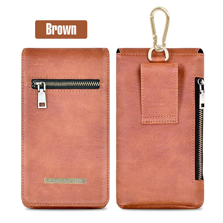 

PULOKA Vertical Two Phones Protective Case Pouch PU Leather Card Holder Phone Waist Bag for Samsung Note 20 Ultra