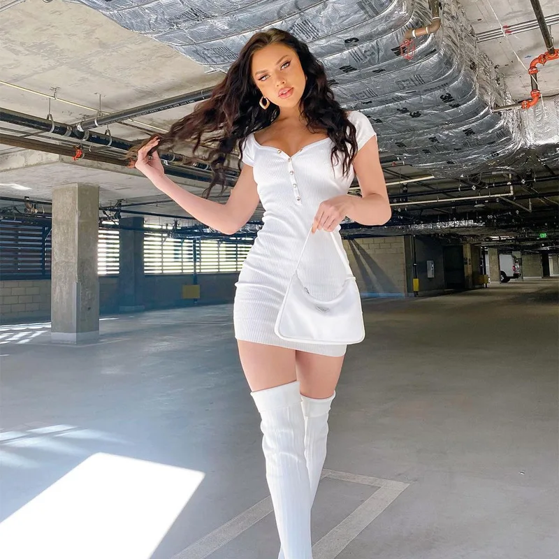 

Free Shipping R04072 - women casual bodycon rib knit solid mini dresses