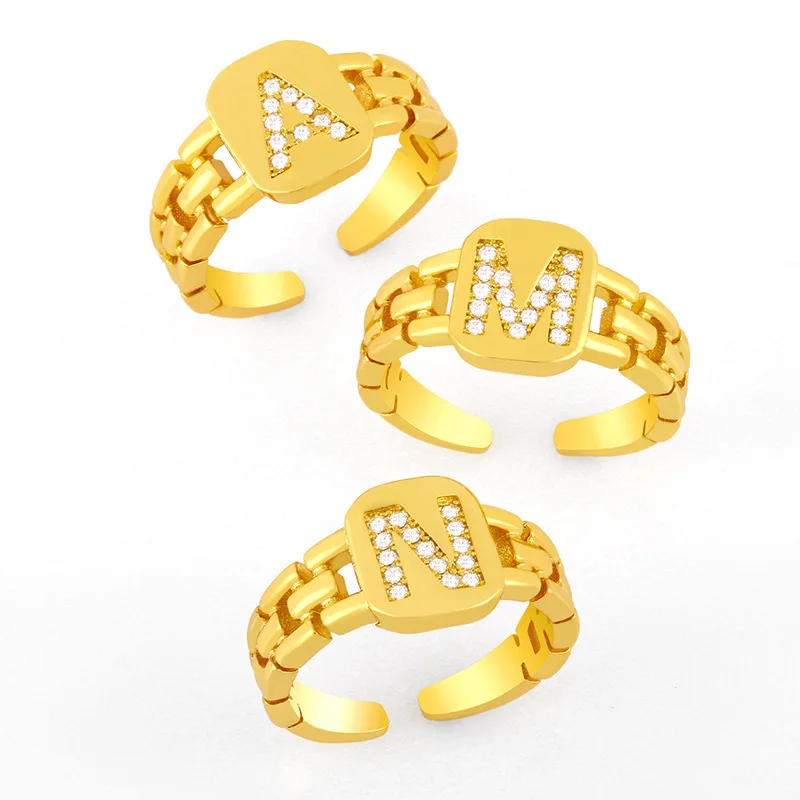 

18k Gold Plated Jewelry Adjustable Custom Letter Rings, As picture