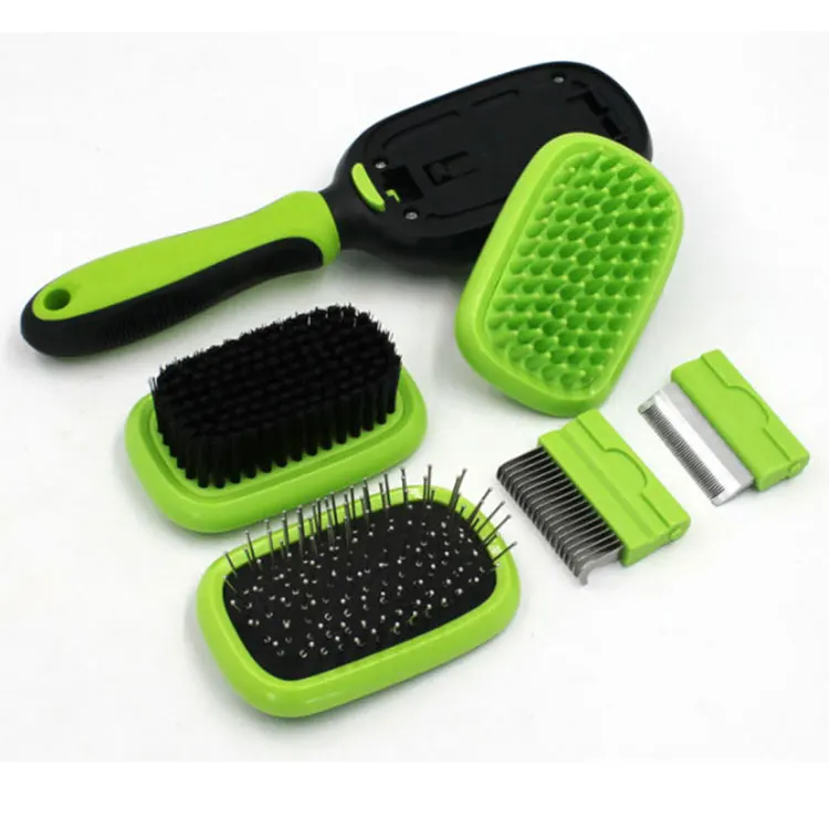 

ZMaker 5 In 1 Pet Hair Brush Comb Dog Deshedding Massage Bath Brush Set Bristle Brush, Green or customized