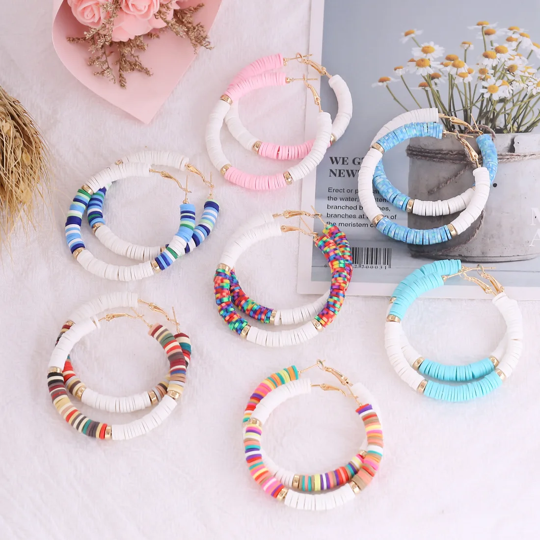 

2022 New Arrivals Summer Fashion Jewelry Seaside Holiday Beach Stylish Hoop Polymer Clay Earrings For Women, As the picture show