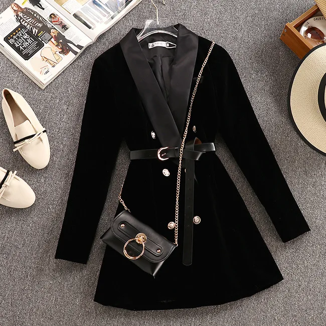 

New Arrival Fashion Solid Color Slim Fit Women Warm Coat And Jacket Long Sleeve Velvet Suit With Bag And Belt, 1colors