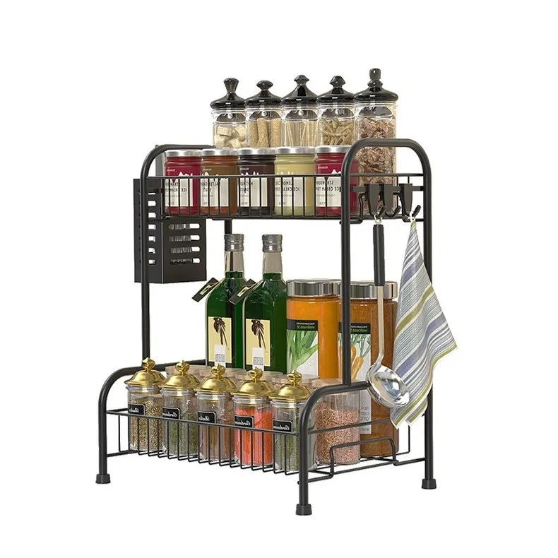 

Hot sale kitchen black metal seasoning rack