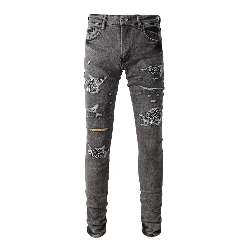 

Rts 8903 Factory Directly Sell For Dropshipping damaged SlimPaint patchwork ripped jeans men
