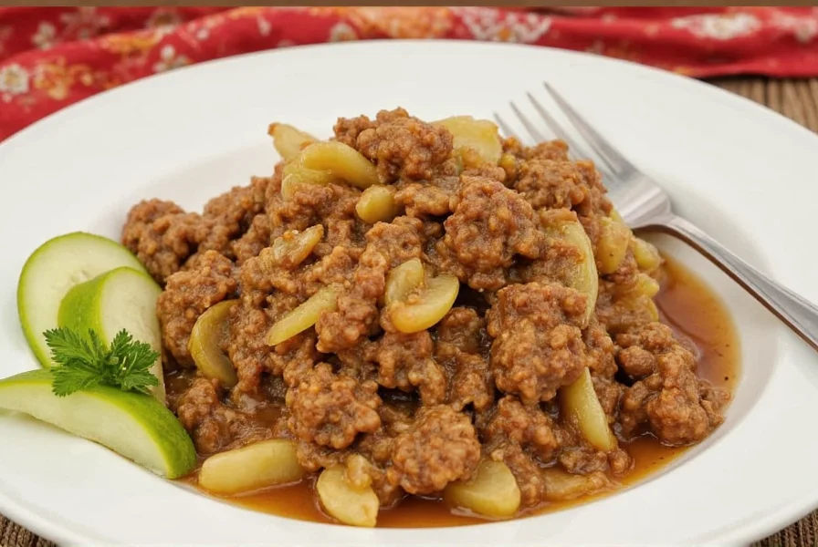 Cabbage and beef served over rice