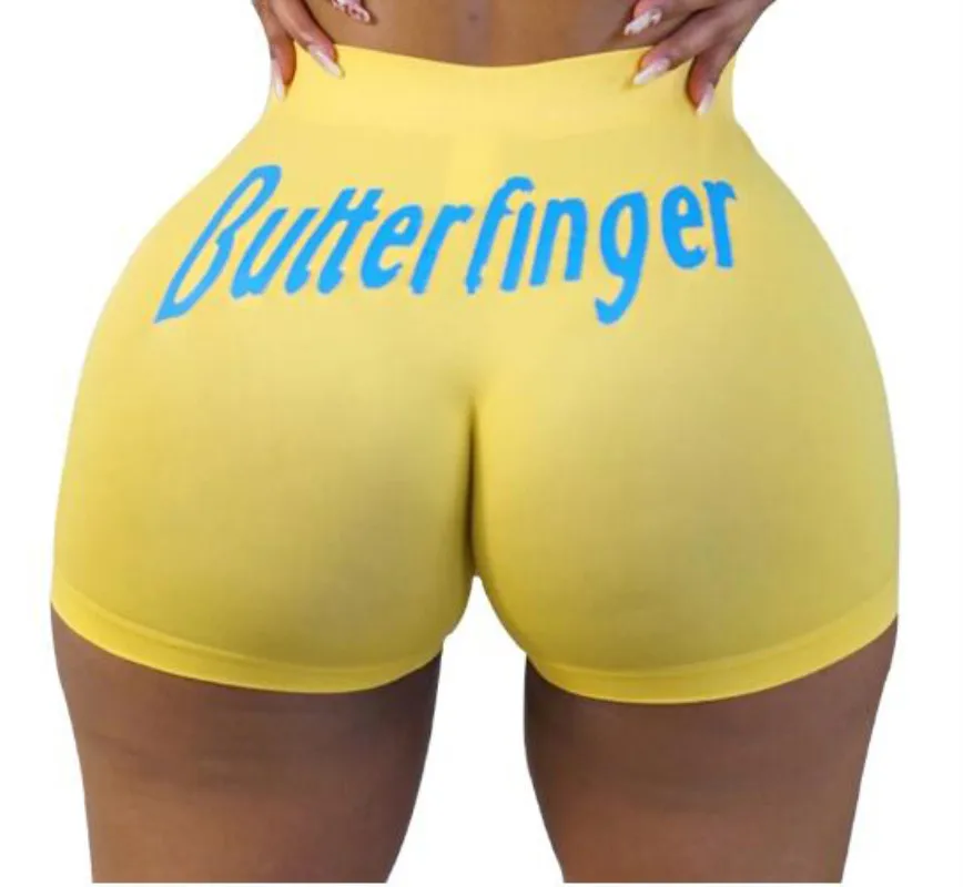 

summer womens high waist butterfinger booty snack shorts candy workout biker shorts women