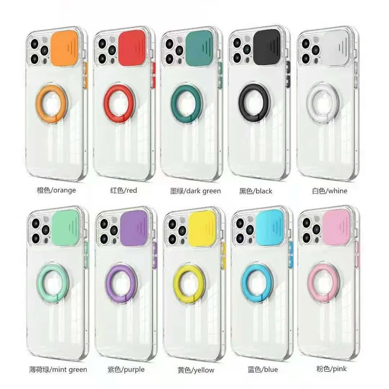 

Camera Lens Protection Phone Case For iPhone 13 12 Pro Max Ring Holder Case Sliding Window Fundas Para Celular For iPhone 12 XR