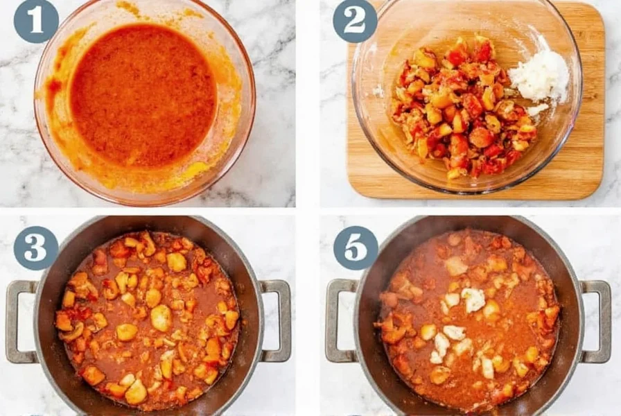 Step-by-step mini chili crab cooking process showing sauce preparation and crab addition