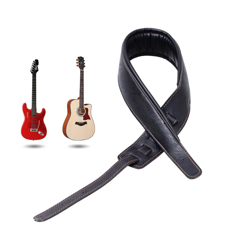 

Wholesale Real Leather PU Leather vintage bass electric guitar leather straps, Black or custom