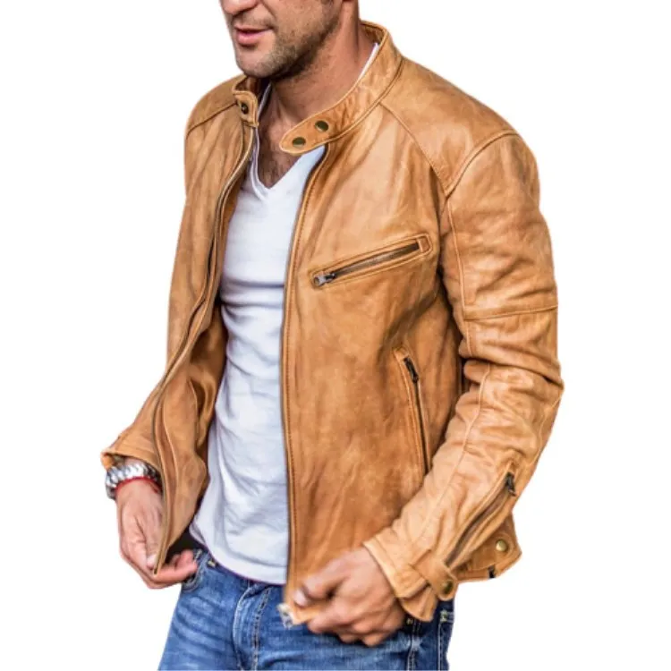 

Wholesale Men's Leather Jacket For Biker Distressed Genuine Lambskin Men Fashion Jacket Leather Mens Jackets 2022