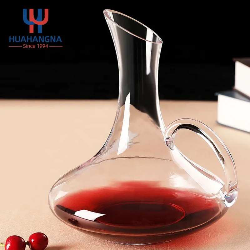 

Custom Logo 1800ml/60oz Hand Blown Classic Red Wine Glasses Carafe Wholesale Glass Clear Wine Aerator Decanter with Handle