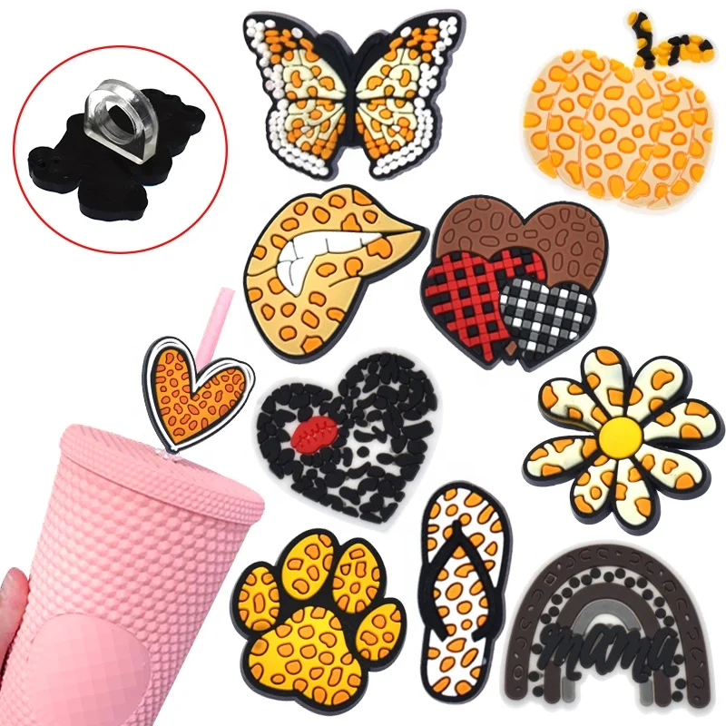 

straw toppers charms cheetah leopard print high heels heart paw print hat cheetah leopard print pvc straw toppers charms