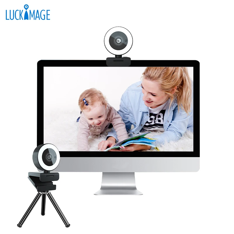 

Luckimage 2K live broadcast camera webcam with remote control webcam lighting, Black