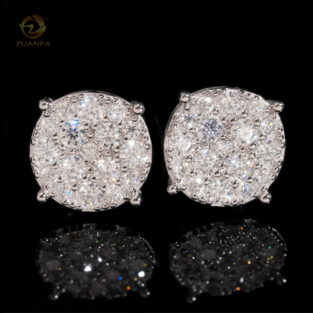 Ready to Ship Fine Jewelry Moissanite Diamond 925 Sterling Silver Hip Hop Iced Out Earrings