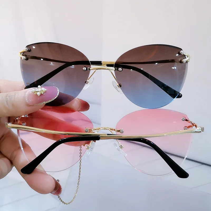 

Classic Ocean Cat Eye Cut Edge Frameless Sunglasses Fashion ins Lady Sun glasses