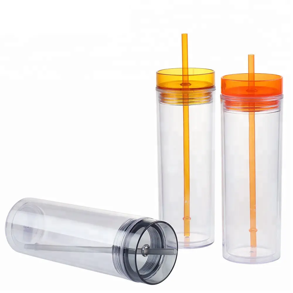 

16oz Double Wall Transparent Plastic Tumbler Straight Transparent Straw Bottle Ps Straw Cup Custom Logo, Customized color