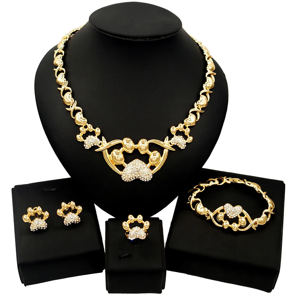 

Yulaili Pet Dog Palm I Love You Dubai Xo Jewelry Set Hugs and Kisses 18k Gold Plated Fashion Costume Steel Jewelry Set X0087