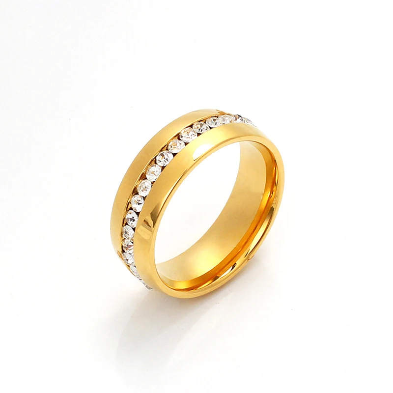 

High Polish Full Crystal Comfortable Valentines Gift Engagement Wedding Gold Plated Woman Zircon Stainless Steel Ring