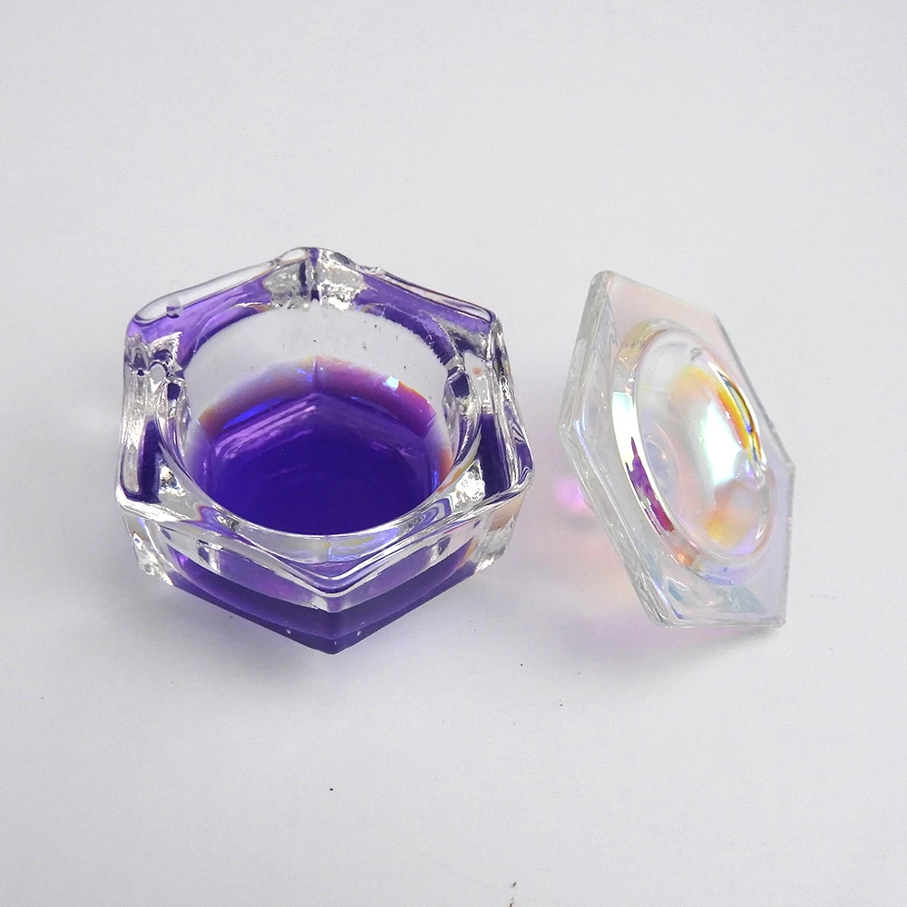 

OEM/ODM Rainbow Hexagonal shape Nail Art crystal Dappen Dish Jar, Clear