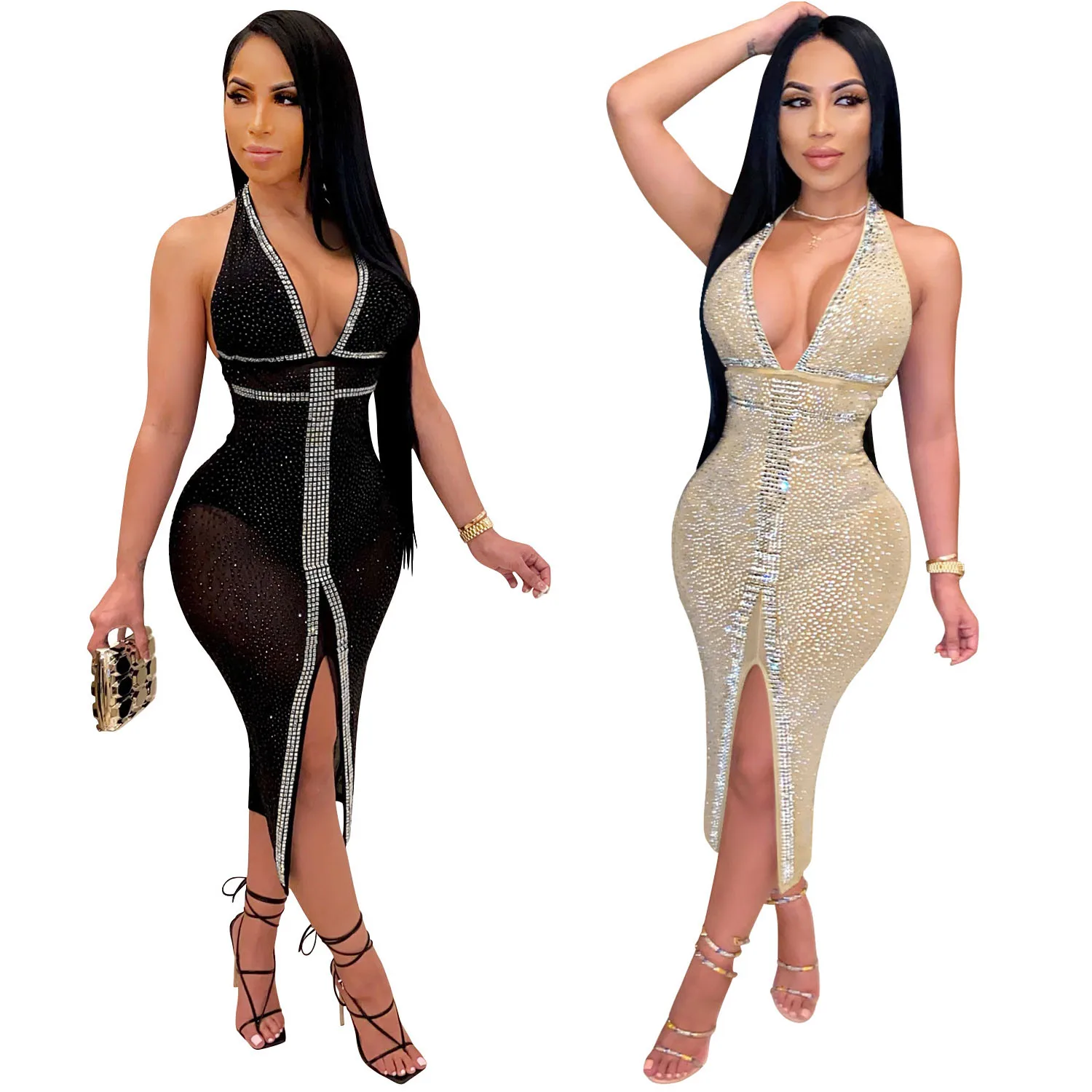 

Deep V Neck Gold Glitter Dress Bodycon Outfits Sexy Ladies Dress Spaghetti Strap Club Party Women Sleeveless Summer Dress Add h