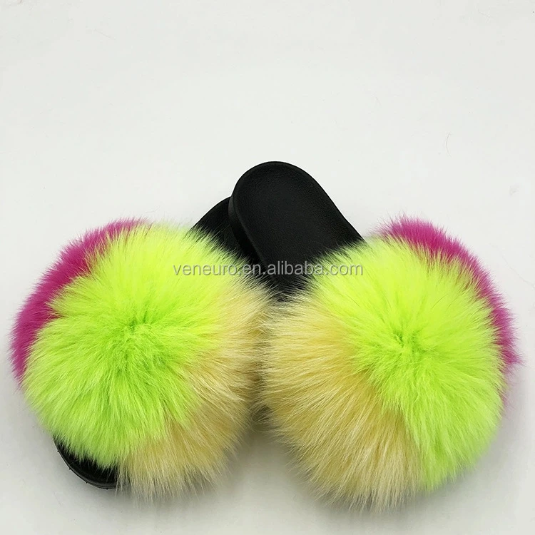 

2020 fashion factory customized latest design wholesale customize furry fluffy sandals women fox fur slides, Customized color