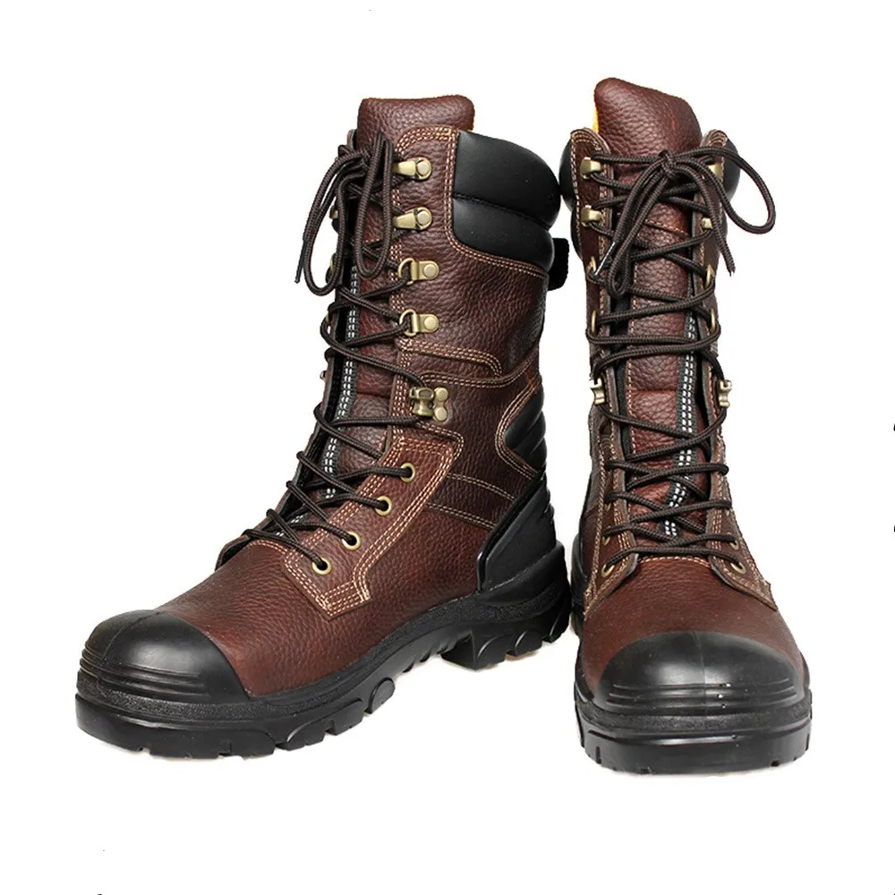 

High Cut Leather mens Fashion Shoes Work Boots for Men, Brown