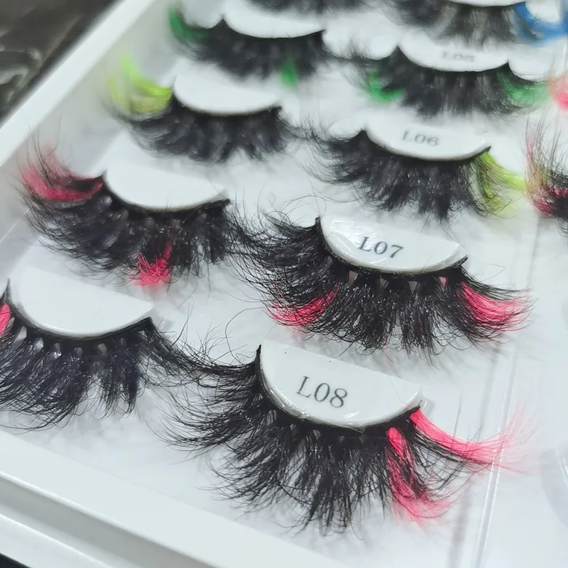 

wholesale private label color 5d mink eyelashes real 3d mink eyelashes 25mm mink colorful Colored strip eyelashes lash