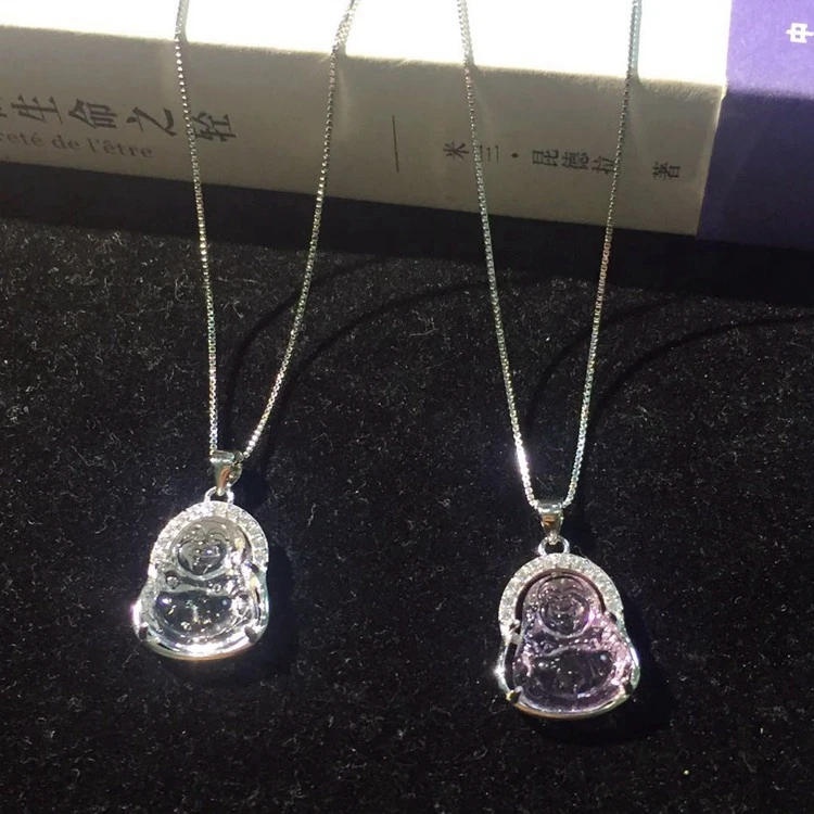 

Jialin jewelry 925 small Buddha necklace pink white crystal necklace female fashion jade Buddha pendant necklace