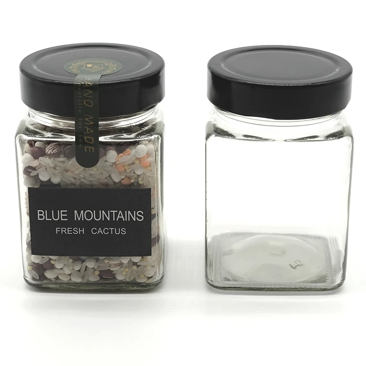 

250ml Square Glass Storage Jar Square Glass Canisters Square Food Jar With Twist off Caps, Transparent