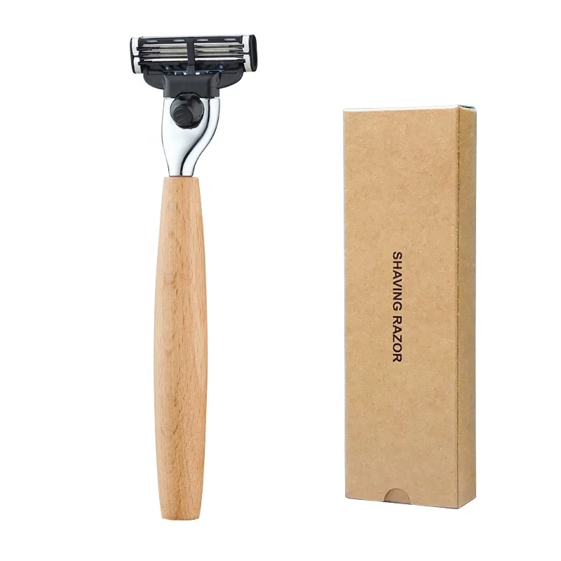 

Custom Logo Accept 3 German Imported Blade Feature Razor Biodegradable Wood Razor Bamboo Wood Razor Shaving