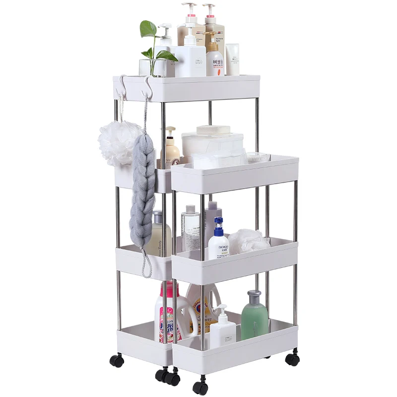 

Hot Sale Plastic Storage Shelf Rack with Wheel, White