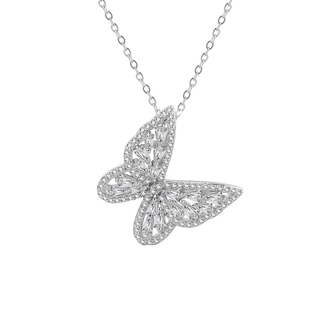 

Retro CZ Cubic Zircon S925 Sterling Silver Butterfly Necklace Micro Pave Crystal Sterling Silver Butterfly Necklace For Party