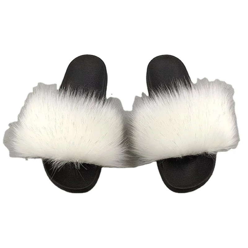 

Fake raccoon fur fox fashion ladies slippers fur slides, Customer's request