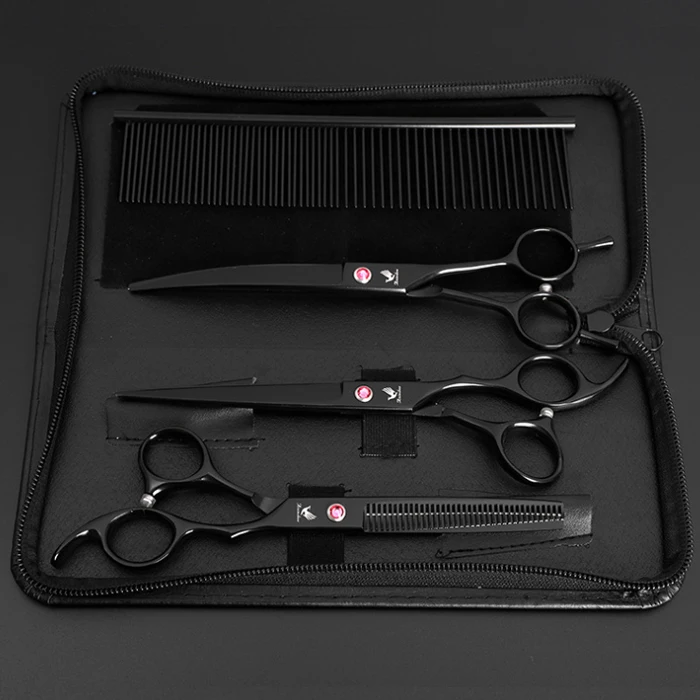 

3PCS 7inch Black Scissors Professional Durable Cutting Shears Hair Comb Pet Grooming Scissors Set With 1 Comb, Picture
