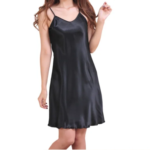 

Plus Size Thin Shoulder Strap V Neck Knee Length Silk Sexy Women Nightdress ZGJ-0251
