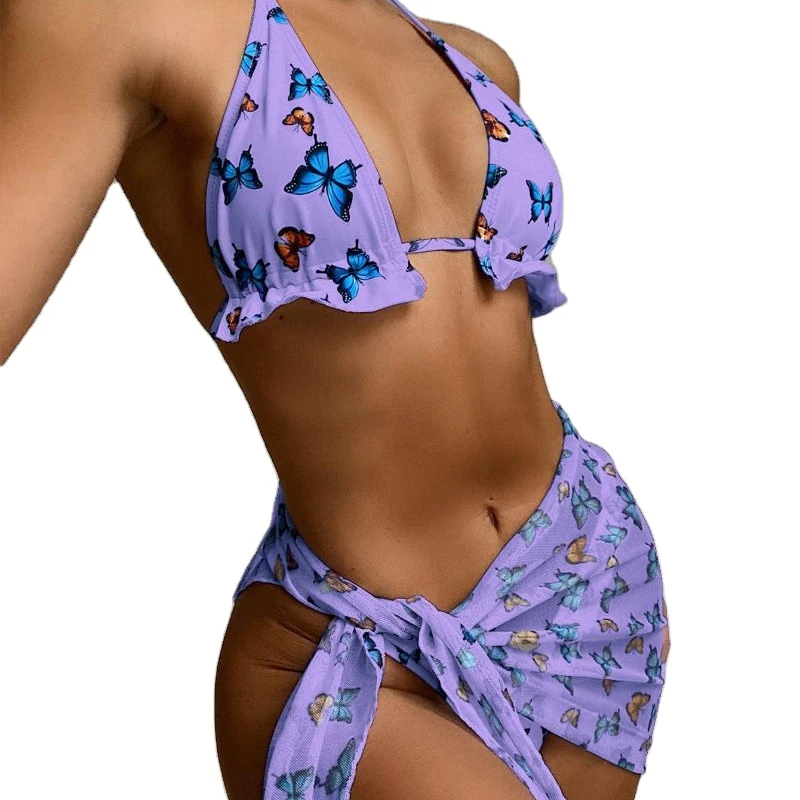 

Ffz373 Butterfly Swimwear Personalized 3 Piece Swimsuit Set Maillot De Bain Bathing Suits For Womens Bikini 2021 With Skirt