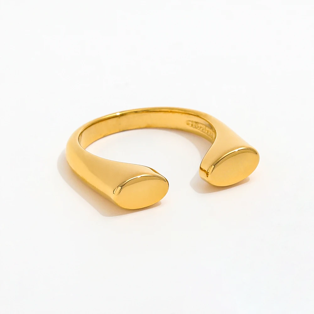 Joolim Jewelry Wholesale 18K Gold Plated Chunky Stainless Steel Open D Ring for Women Statement Rings