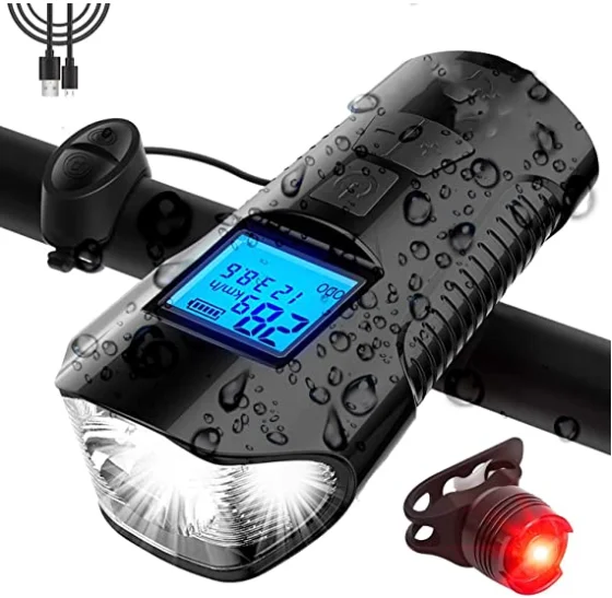 

Waterproof Bicycle Light USB Rechargeable Bike Front Light Flashlight With Bike Computer LCD Speedometer Cycling Head Light Horn