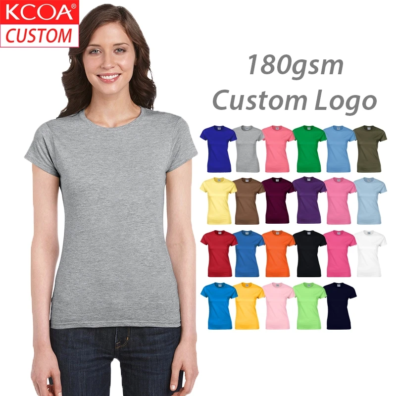 

KCOA Custom Logo Round Neck Plus Size 100% Organic Cotton Blank T Shirt For Women, 23 colors or custom colors