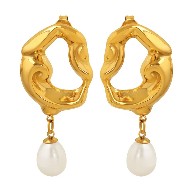 

Hypoallergenic 18K Gold Plated Stainless Steel Jewelry Freshwater Pearl Dangle Earrings For Women