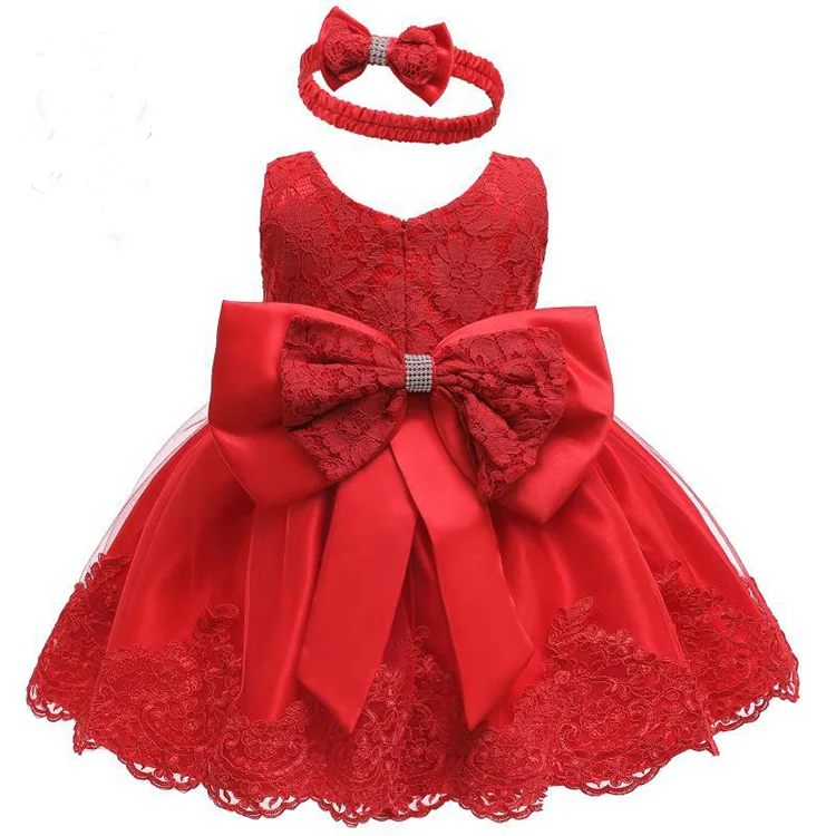 

Princess Dress Formal Birthday Baptism Party Kids Flower Costume Girl Dresses With Big Bow, As pic show or according your need