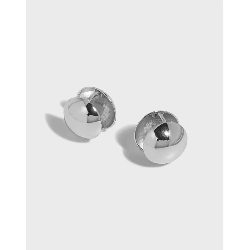 

Ins Design Personality Earrings Minimalist Earrings Geometric Ball Glossy S925 Sterling Silver Earrings