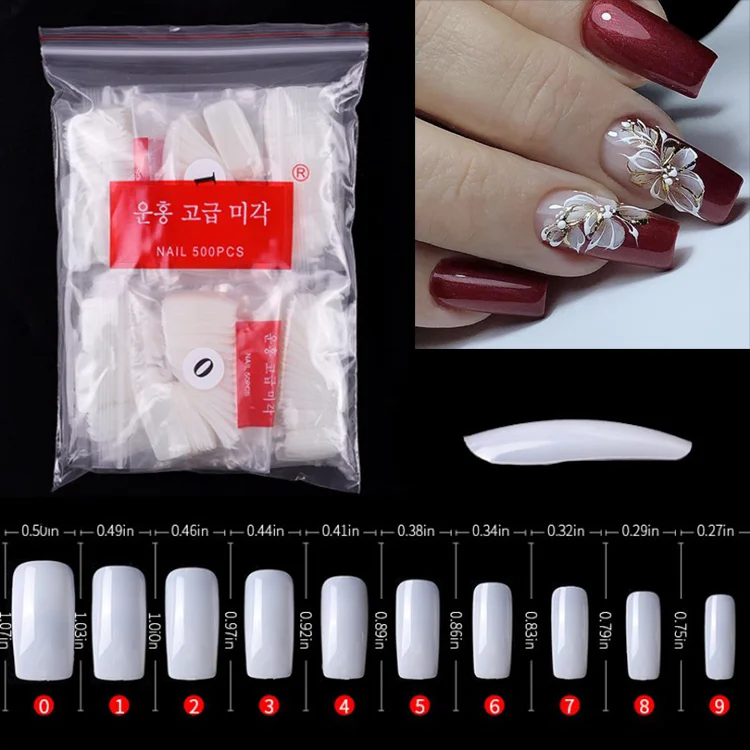 

Wholesale Full Cover Acrylic Xl Press On Long Square 500Pcs Straight False Extension French Natural Medium Nail Tips