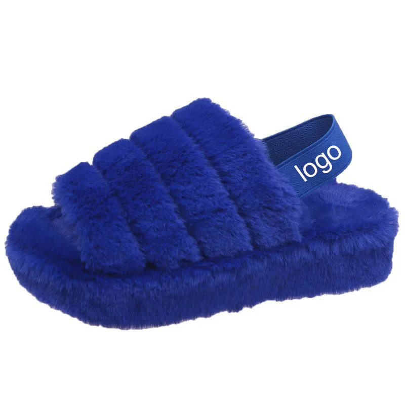

wholesale Soft female winter fur sliders slippers women custom logo slippers for home, Picture