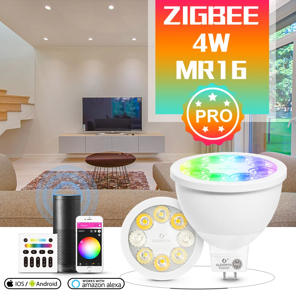 Gledopto Zigbee Smart App Control AC/DC 12V RGB Spotlight 4W MR16/GU10 Colorful LED Bulb RGB CCT LED Spotlights