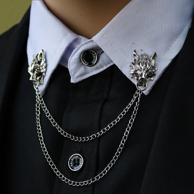 

Fashion Suit Suits Brooch Pins Brooches Men Wolf Lion Head Tassels Chain Corsage Lapel Pin Brooches
