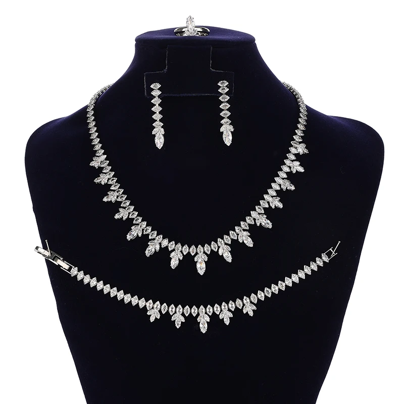 Luxury Statement Heavy Cubic Zirconia Women's Tassel Wedding Necklace and Earrings Pageant Jewelry Set for Brides BN9083